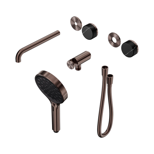 Serenity Progressive Shower System With Spout With Marquina Black Handle And Serenity Hand Shower Trim Kit Only Brushed Bronze