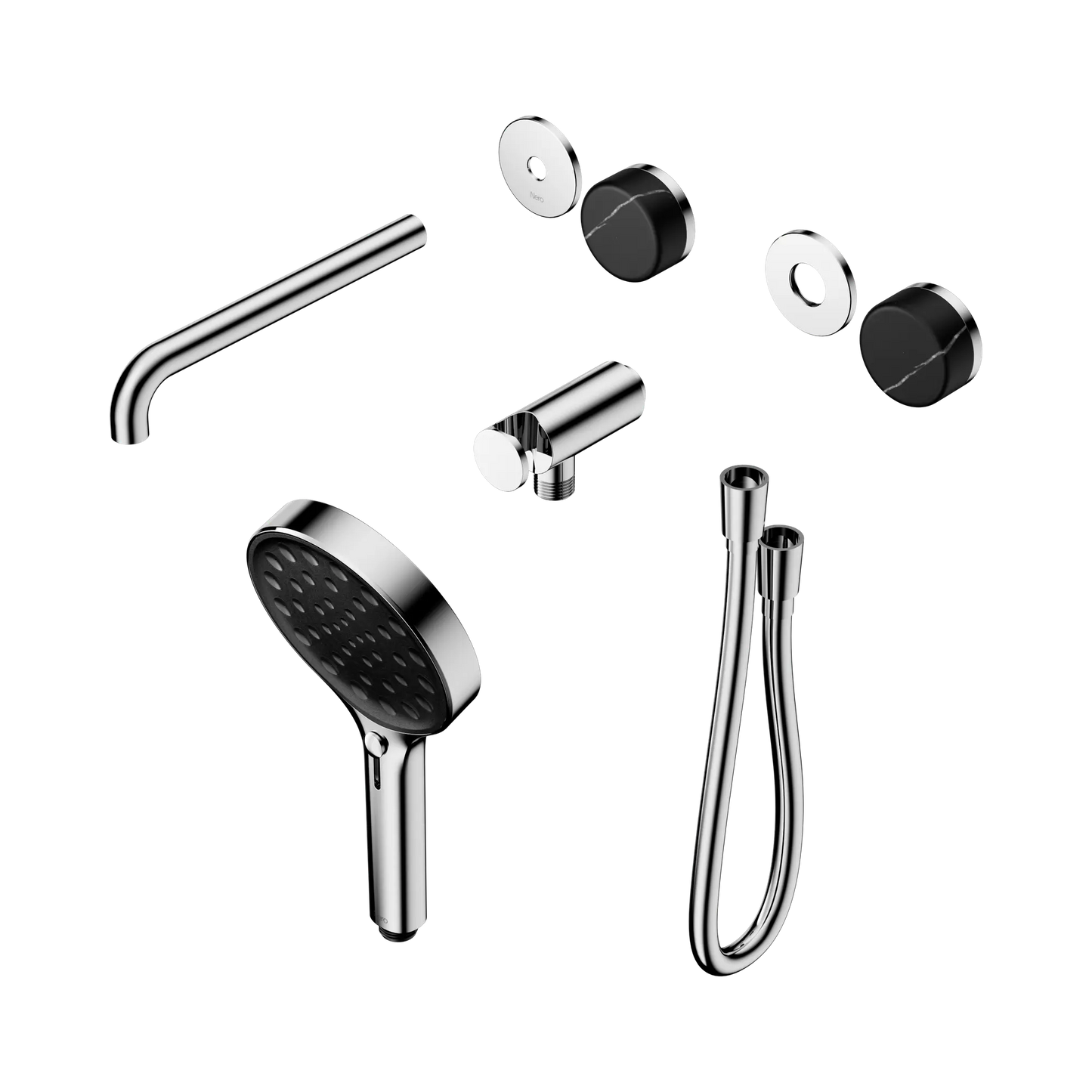 Serenity Progressive Shower System With Spout With Marquina Black Handle And Serenity Hand Shower Trim Kit Only Chrome