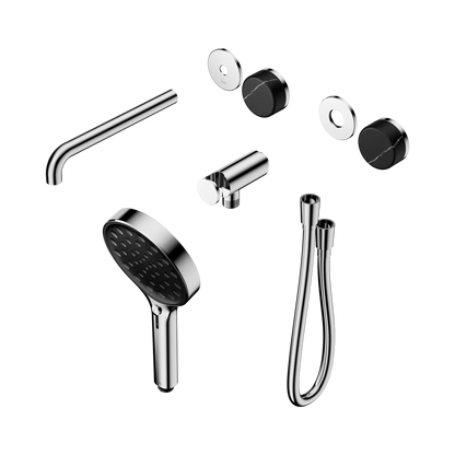 Serenity Progressive Shower System With Spout With Marquina Black Handle And Serenity Hand Shower Trim Kit Only Chrome