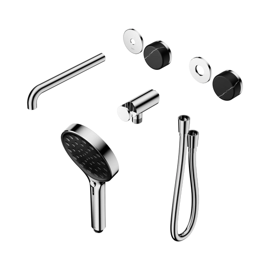 Serenity Progressive Shower System With Spout With Marquina Black Handle And Serenity Hand Shower Trim Kit Only Chrome