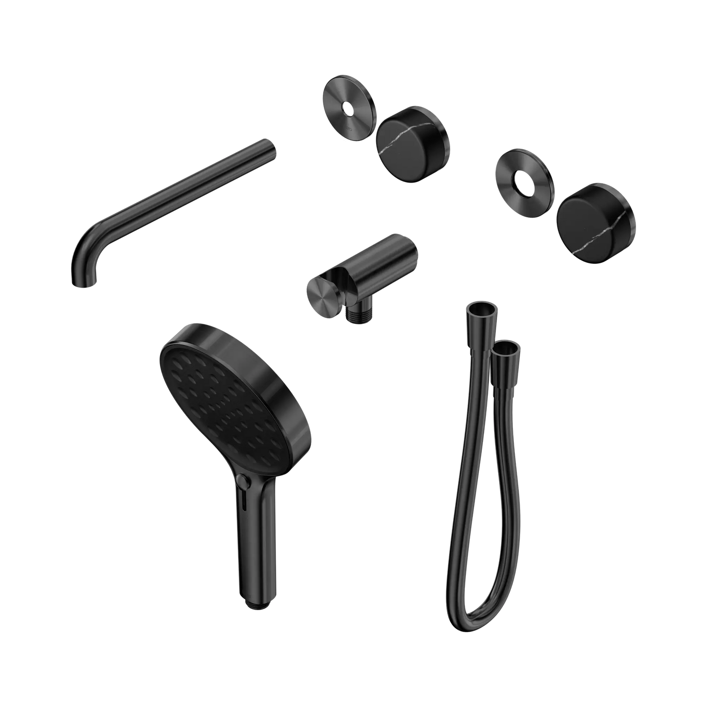 Serenity Progressive Shower System With Spout With Marquina Black Handle And Serenity Hand Shower Trim Kit Only Gun Metal