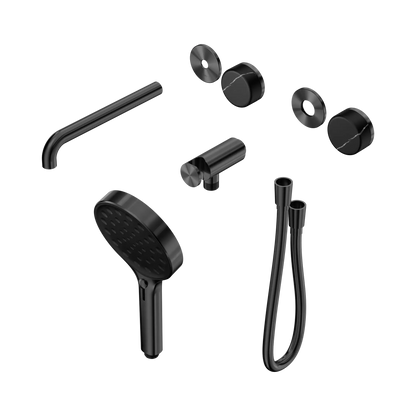 Serenity Progressive Shower System With Spout With Marquina Black Handle And Serenity Hand Shower Trim Kit Only Gun Metal