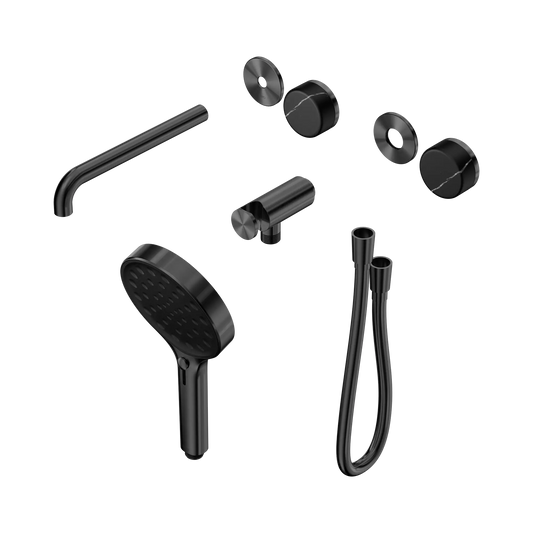 Serenity Progressive Shower System With Spout With Marquina Black Handle And Serenity Hand Shower Trim Kit Only Gun Metal