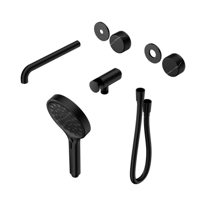 Serenity Progressive Shower System With Spout With Marquina Black Handle And Serenity Hand Shower Trim Kit Only Matte Black