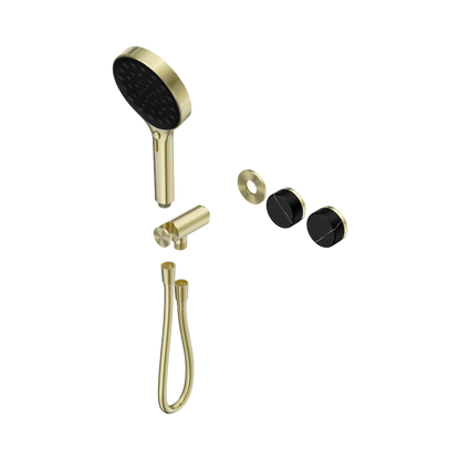 Serenity Progressive Shower System With Marquina Black Handle And Serenity Hand Shower Trim Kit Only Brushed Gold