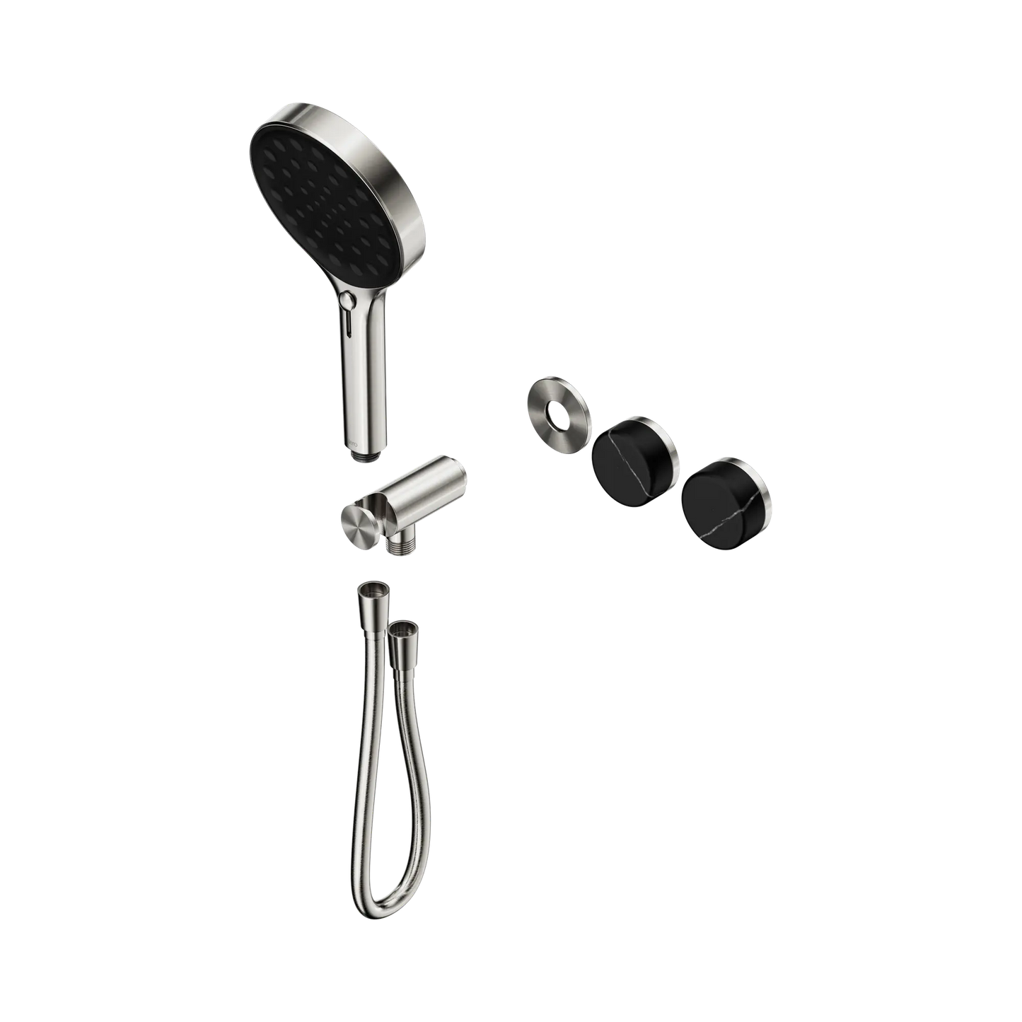 Serenity Progressive Shower System With Marquina Black Handle And Serenity Hand Shower Trim Kit Only Brushed Nickel