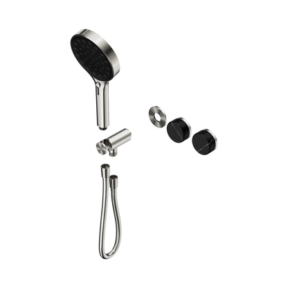 Serenity Progressive Shower System With Marquina Black Handle And Serenity Hand Shower Trim Kit Only Brushed Nickel