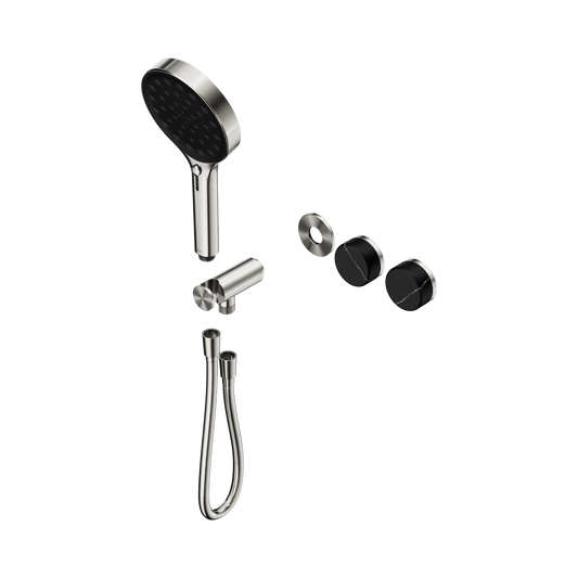 Serenity Progressive Shower System With Marquina Black Handle And Serenity Hand Shower Trim Kit Only Brushed Nickel