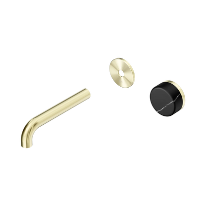 Serenity Progressive Wall Basin Mixer 160mm Spout With Marquina Black Handle Trim Kit Only Brushed Gold
