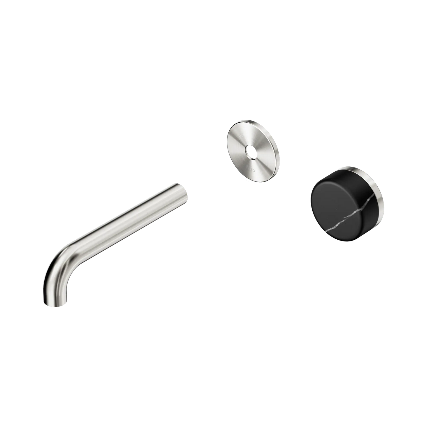 Serenity Progressive Wall Basin Mixer 160mm Spout With Marquina Black Handle Trim Kit Only Brushed Nickel