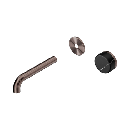 Serenity Progressive Wall Basin Mixer 160mm Spout With Marquina Black Handle Trim Kit Only Brushed Bronze