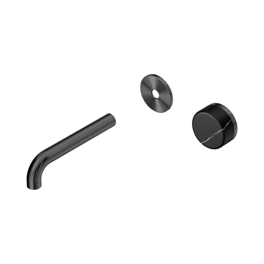 Serenity Progressive Wall Basin Mixer 160mm Spout With Marquina Black Handle Trim Kit Only Gun Metal