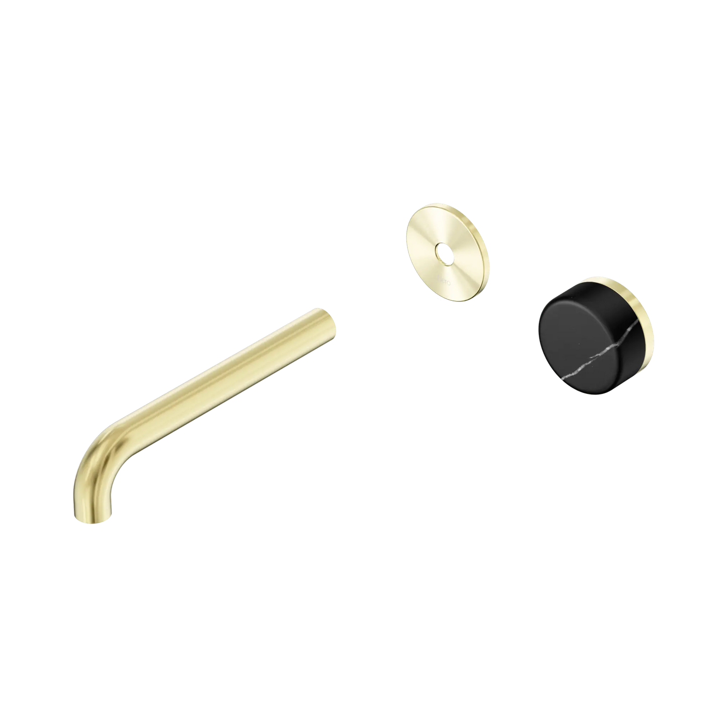 Serenity Progressive Wall Basin Mixer 185mm Spout With Marquina Black Handle Trim Kit Only Brushed Gold