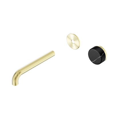 Serenity Progressive Wall Basin Mixer 185mm Spout With Marquina Black Handle Trim Kit Only Brushed Gold