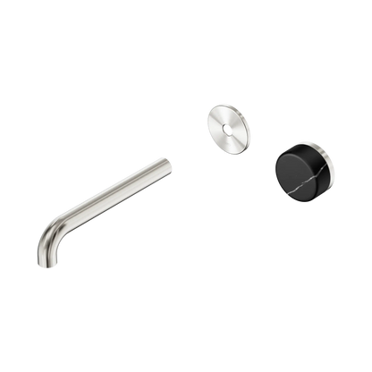 Serenity Progressive Wall Basin Mixer 185mm Spout With Marquina Black Handle Trim Kit Only Brushed Nickel