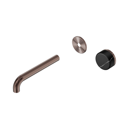 Serenity Progressive Wall Basin Mixer 185mm Spout With Marquina Black Handle Trim Kit Only Brushed Bronze