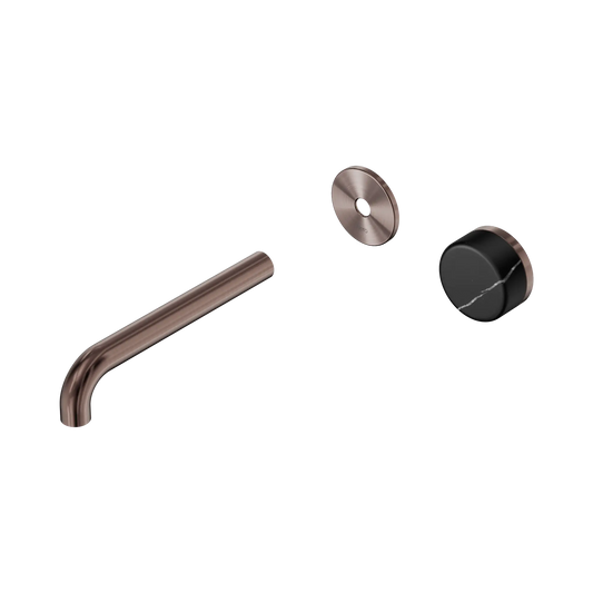 Serenity Progressive Wall Basin Mixer 185mm Spout With Marquina Black Handle Trim Kit Only Brushed Bronze