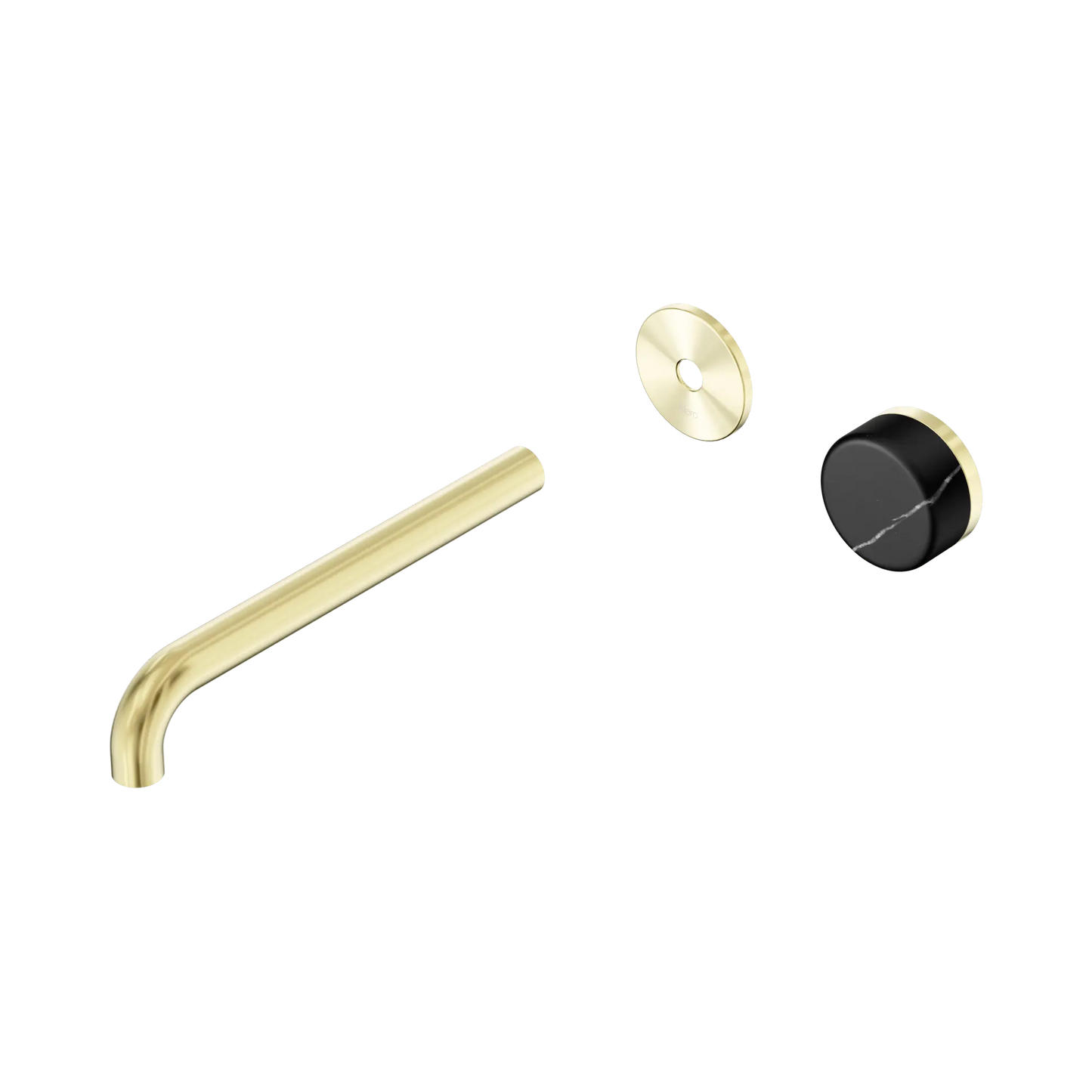 Serenity Progressive Wall Basin Mixer 220mm Spout With Marquina Black Handle Trim Kit Only Brushed Gold