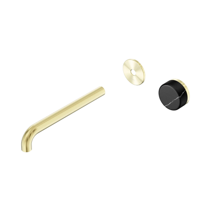 Serenity Progressive Wall Basin Mixer 220mm Spout With Marquina Black Handle Trim Kit Only Brushed Gold