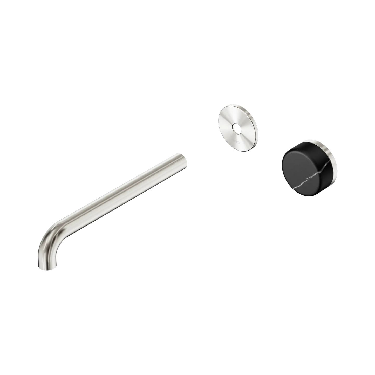 Serenity Progressive Wall Basin Mixer 220mm Spout With Marquina Black Handle Trim Kit Only Brushed Nickel