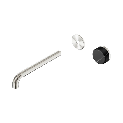 Serenity Progressive Wall Basin Mixer 220mm Spout With Marquina Black Handle Trim Kit Only Brushed Nickel