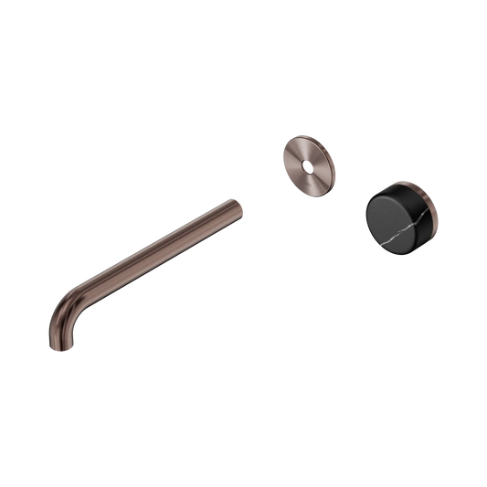 Serenity Progressive Wall Basin Mixer 220mm Spout With Marquina Black Handle Trim Kit Only Brushed Bronze