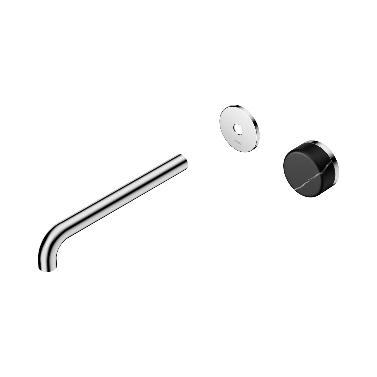 Serenity Progressive Wall Basin Mixer 220mm Spout With Marquina Black Handle Trim Kit Only Chrome
