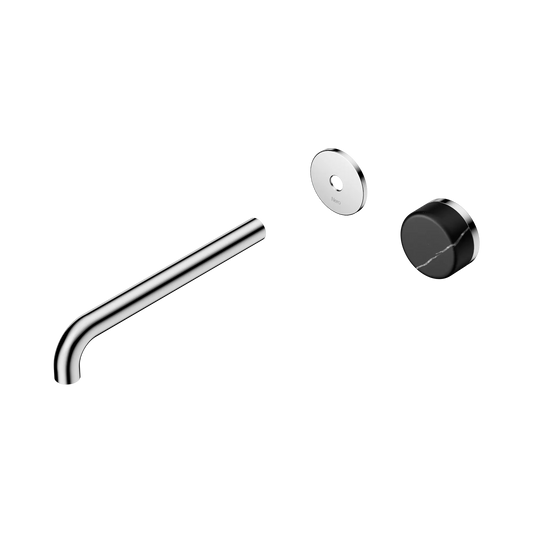 Serenity Progressive Wall Basin Mixer 220mm Spout With Marquina Black Handle Trim Kit Only Chrome