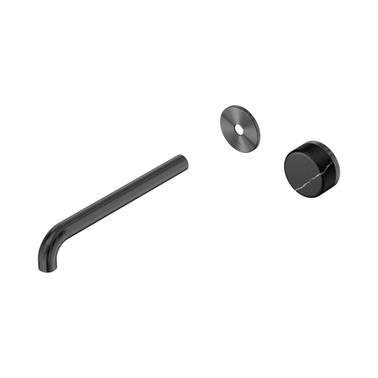 Serenity Progressive Wall Basin Mixer 220mm Spout With Marquina Black Handle Trim Kit Only Gun Metal