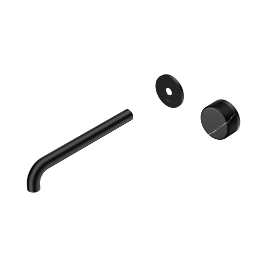 Serenity Progressive Wall Basin Mixer 220mm Spout With Marquina Black Handle Trim Kit Only Matte Black