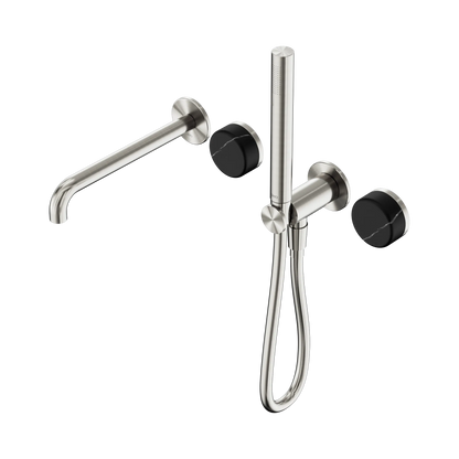 Serenity Progressive Shower System With Spout With Marquina Black Handle And Slim Shower Brushed Nickel