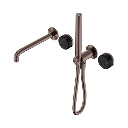 Serenity Progressive Shower System With Spout With Marquina Black Handle And Slim Shower Brushed Bronze