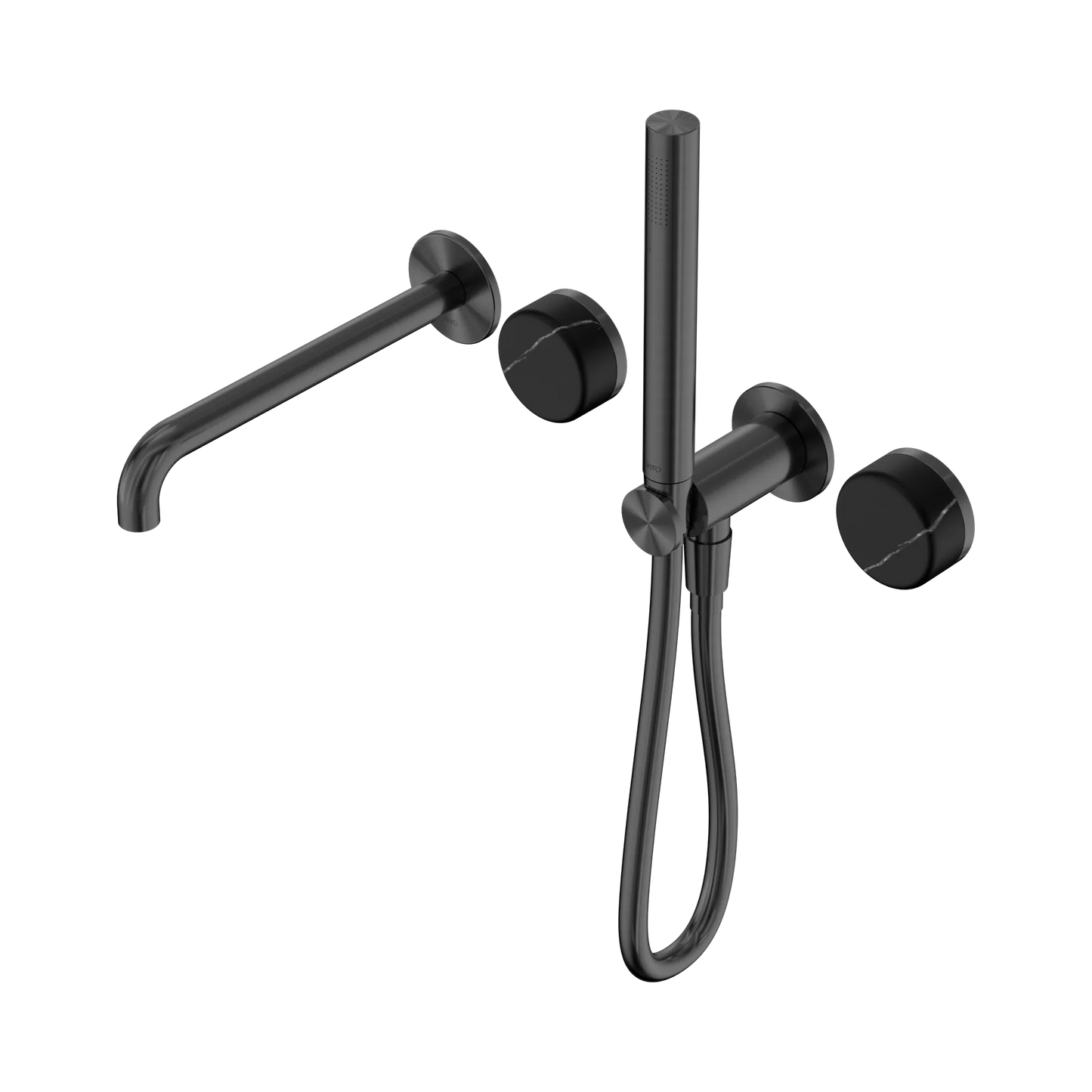 Serenity Progressive Shower System With Spout With Marquina Black Handle And Slim Shower Gun Metal
