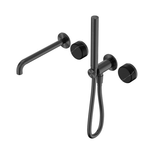 Serenity Progressive Shower System With Spout With Marquina Black Handle And Slim Shower Gun Metal