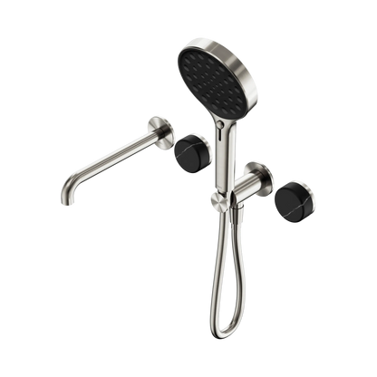 Serenity Progressive Shower System With Spout With Marquina Black Handle And Serenity Hand Shower Brushed Nickel