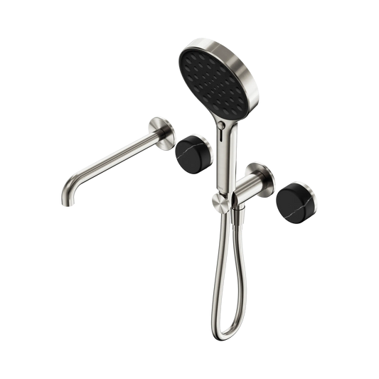 Serenity Progressive Shower System With Spout With Marquina Black Handle And Serenity Hand Shower Brushed Nickel