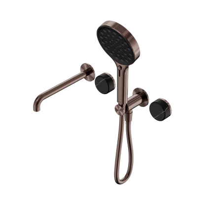Serenity Progressive Shower System With Spout With Marquina Black Handle And Serenity Hand Shower Brushed Bronze