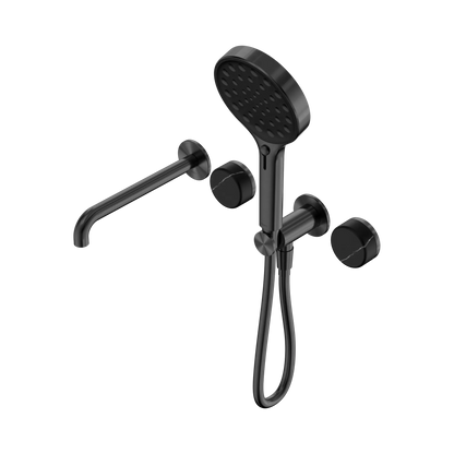 Serenity Progressive Shower System With Spout With Marquina Black Handle And Serenity Hand Shower Gun Metal
