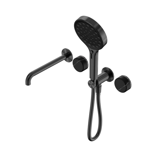 Serenity Progressive Shower System With Spout With Marquina Black Handle And Serenity Hand Shower Gun Metal