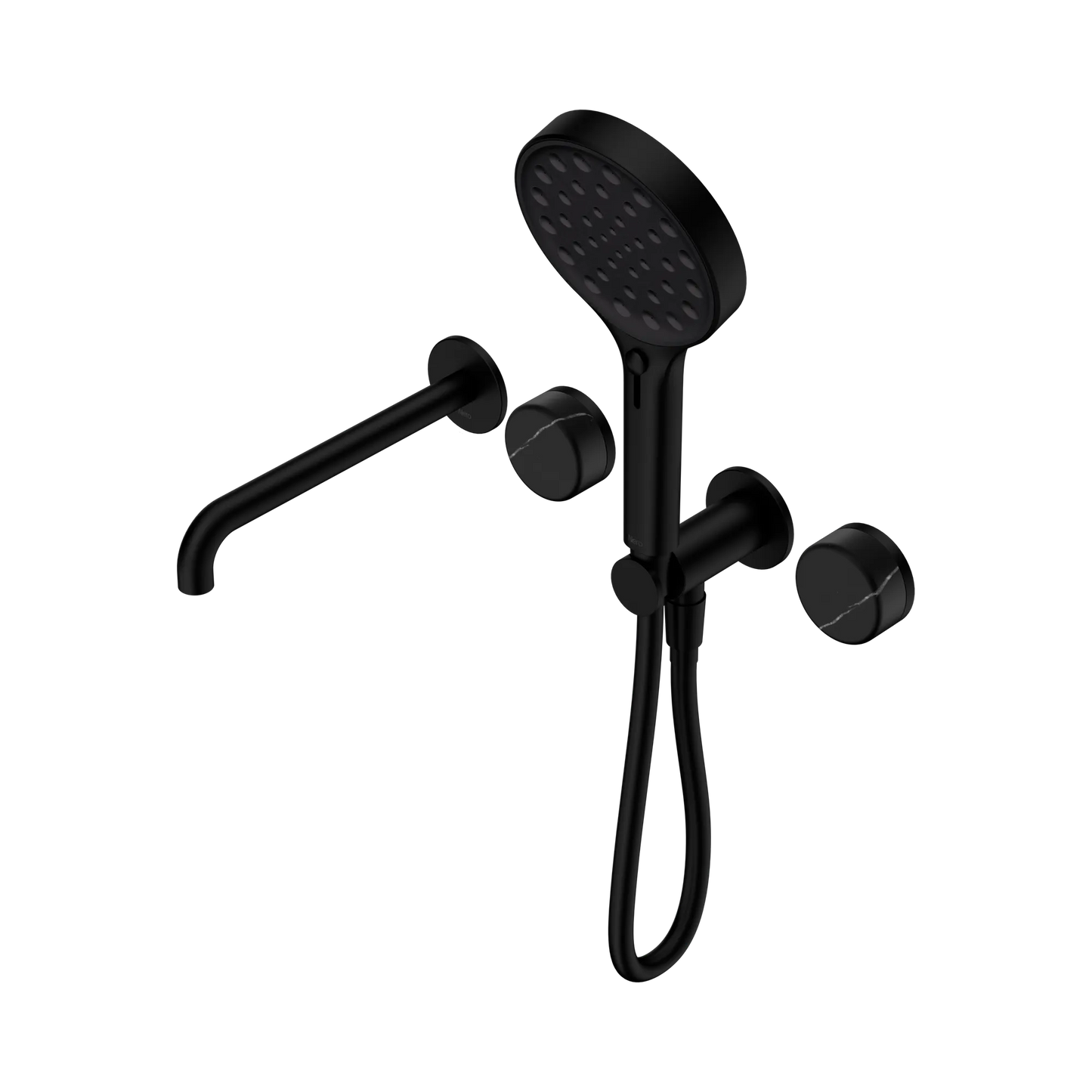 Serenity Progressive Shower System With Spout With Marquina Black Handle And Serenity Hand Shower Matte Black
