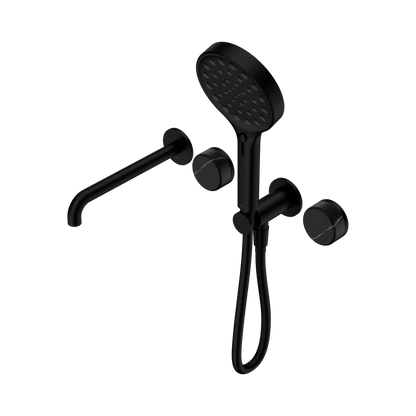 Serenity Progressive Shower System With Spout With Marquina Black Handle And Serenity Hand Shower Matte Black