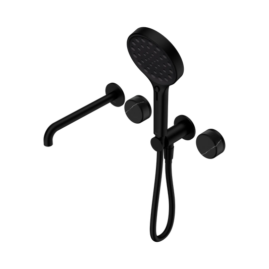 Serenity Progressive Shower System With Spout With Marquina Black Handle And Serenity Hand Shower Matte Black