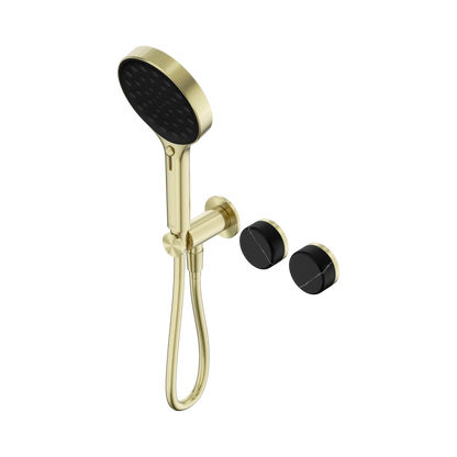 Serenity Progressive Shower System With Marquina Black Handle And Serenity Hand Shower Brushed Gold