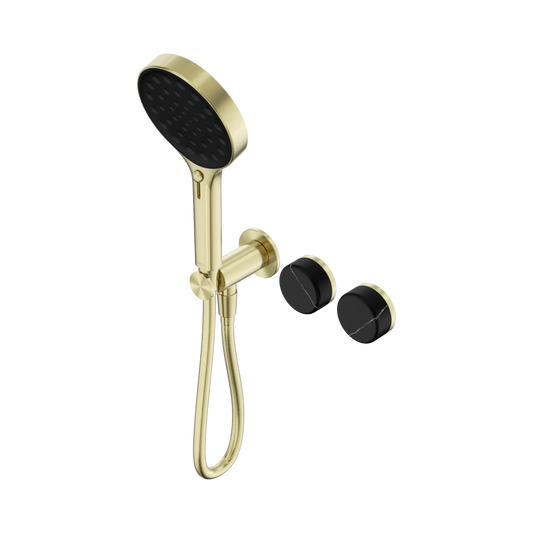 Serenity Progressive Shower System With Marquina Black Handle And Serenity Hand Shower Brushed Gold