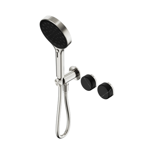 Serenity Progressive Shower System With Marquina Black Handle And Serenity Hand Shower Brushed Nickel