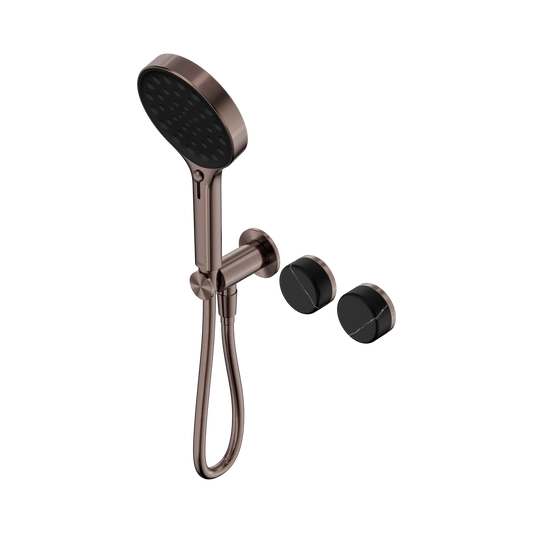 Serenity Progressive Shower System With Marquina Black Handle And Serenity Hand Shower Brushed Bronze
