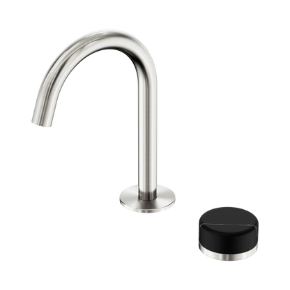 Serenity Progressive Basin Mixer Arc Spout With Marquina Black Handle Brushed Nickel
