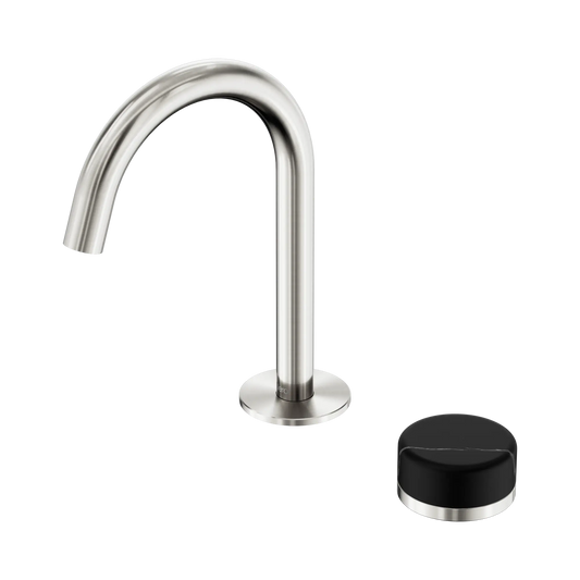 Serenity Progressive Basin Mixer Arc Spout With Marquina Black Handle Brushed Nickel