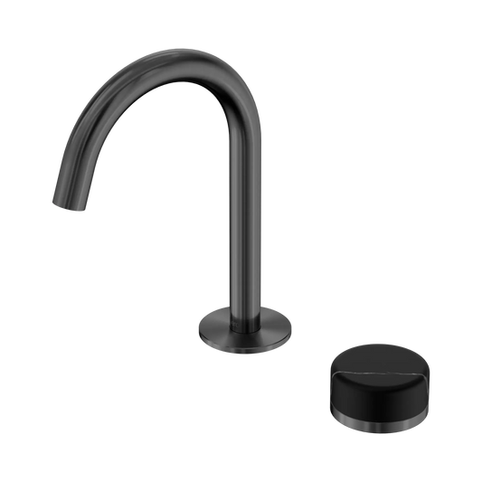 Serenity Progressive Basin Mixer Arc Spout With Marquina Black Handle Gun Metal