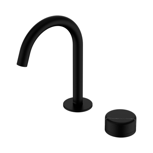 Serenity Progressive Basin Mixer Arc Spout With Marquina Black Handle Matte Black